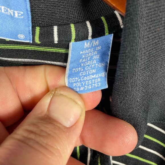 Fairway & Greene Pureformance Polo Shirt Men's Medium Black/Green Striped - Picture 6 of 10